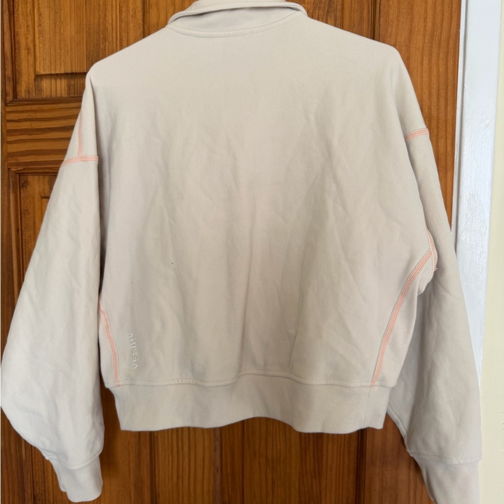 Athleta Cream Quarter-Zip cropped Pullover with Peach Stitching - Picture 4 of 9